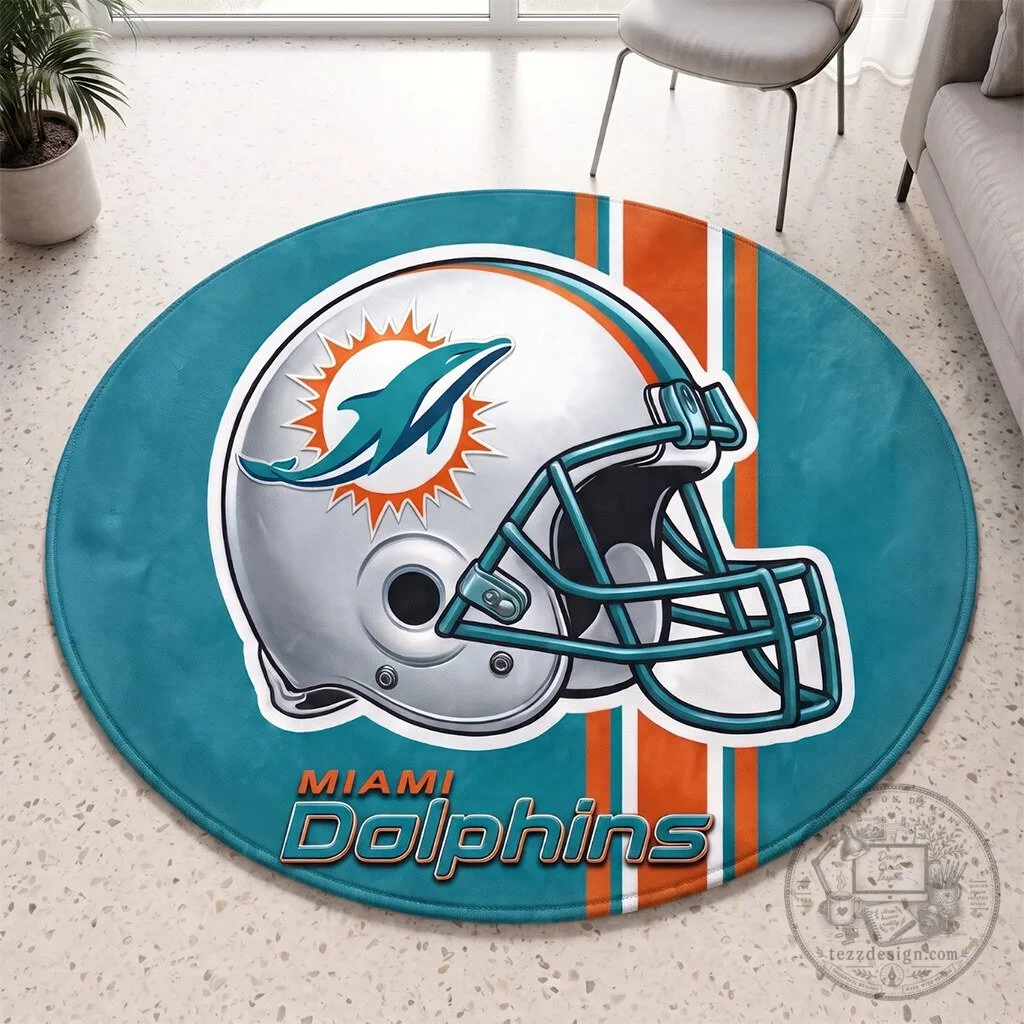 Miami Dolphins Football Team Helmet Logo Round Area Rug